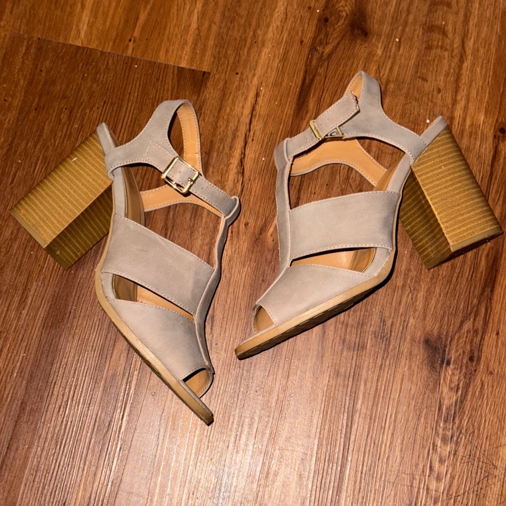 Classy Taupe Gladiator Sandal w/Block Heel